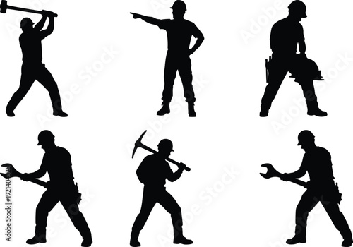 Silhouettes of individuals demonstrating various self-defense and weapon handling techniques