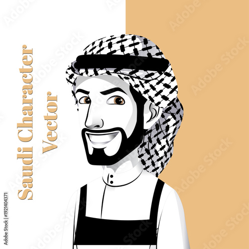 Funny Saudi Arabia people character vector design featuring traditional thobe and shemagh style. High-quality cartoon illustration perfect for branding, stickers, social media, and creative projects.