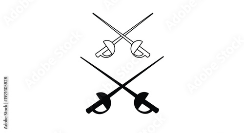 Two crossed fencing foils in a simple black and white illustration