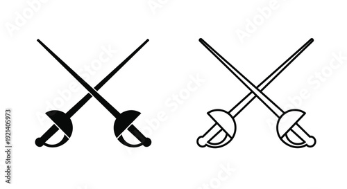 Two crossed fencing foils in black and white representing the sport