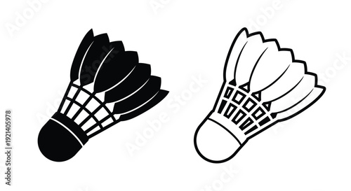 Two badminton shuttlecocks in contrasting black and white designs