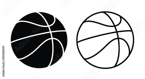 Two basketballs depicted in a simple black and white illustration