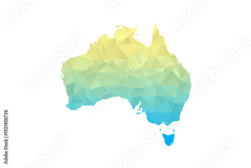 Australia Map - Polygon Style Vector Illustration in Blue and Yellow Gradient, Low Poly Geometric Design, Isolated on White Background for Infographics and Projects.
