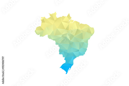 Brazil Map - Polygon Style Vector Illustration in Blue and Yellow Gradient, Low Poly Geometric Design, Isolated on White Background for Infographics and Projects.
