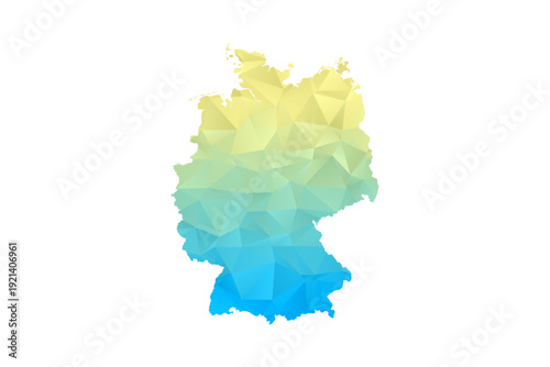 Germany Map - Polygon Style Vector Illustration in Blue and Yellow Gradient, Low Poly Geometric Design, Isolated on White Background for Infographics and Projects.