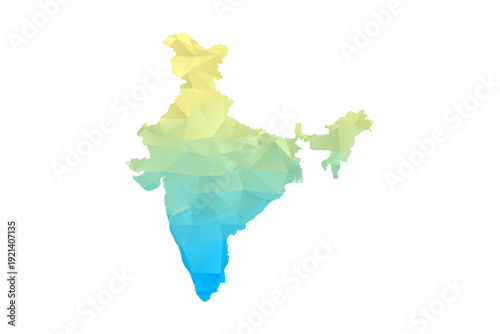 India Map - Polygon Style Vector Illustration in Blue and Yellow Gradient, Low Poly Geometric Design, Isolated on White Background for Infographics and Projects.