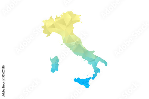 Italy Map - Polygon Style Vector Illustration in Blue and Yellow Gradient, Low Poly Geometric Design, Isolated on White Background for Infographics and Projects.