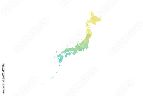Japan Map - Polygon Style Vector Illustration in Blue and Yellow Gradient, Low Poly Geometric Design, Isolated on White Background for Infographics and Projects.