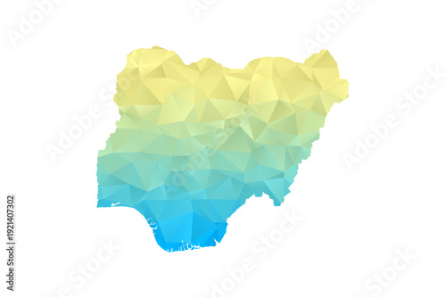 Nigeria Map - Polygon Style Vector Illustration in Blue and Yellow Gradient, Low Poly Geometric Design, Isolated on White Background for Infographics and Projects.