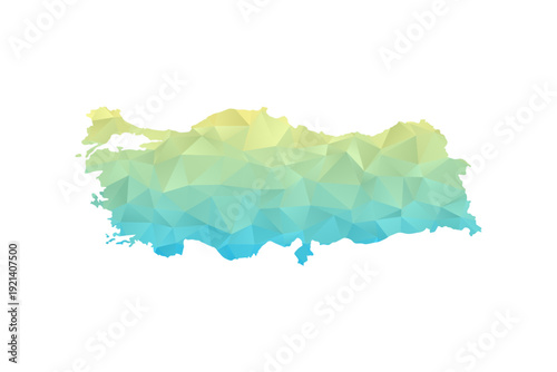Turkey Map - Polygon Style Vector Illustration in Blue and Yellow Gradient, Low Poly Geometric Design, Isolated on White Background for Infographics and Projects.