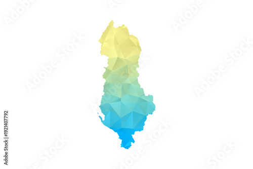 Albania Map - Polygon Style Vector Illustration in Blue and Yellow Gradient, Low Poly Geometric Design, Isolated on White Background for Infographics and Projects.