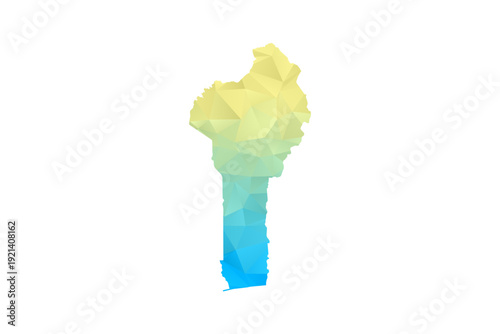 Benin Map - Polygon Style Vector Illustration in Blue and Yellow Gradient, Low Poly Geometric Design, Isolated on White Background for Infographics and Projects.