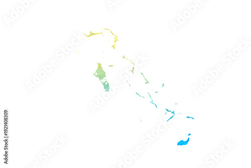 Bahamas Map - Polygon Style Vector Illustration in Blue and Yellow Gradient, Low Poly Geometric Design, Isolated on White Background for Infographics and Projects.