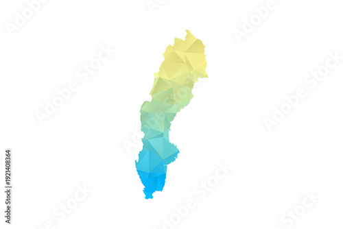 Sweden Map - Polygon Style Vector Illustration in Blue and Yellow Gradient, Low Poly Geometric Design, Isolated on White Background for Infographics and Projects.