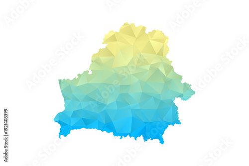 Belarus Map - Polygon Style Vector Illustration in Blue and Yellow Gradient, Low Poly Geometric Design, Isolated on White Background for Infographics and Projects.