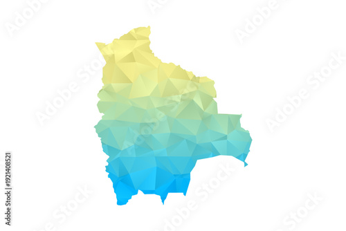 Bolivia Map - Polygon Style Vector Illustration in Blue and Yellow Gradient, Low Poly Geometric Design, Isolated on White Background for Infographics and Projects.