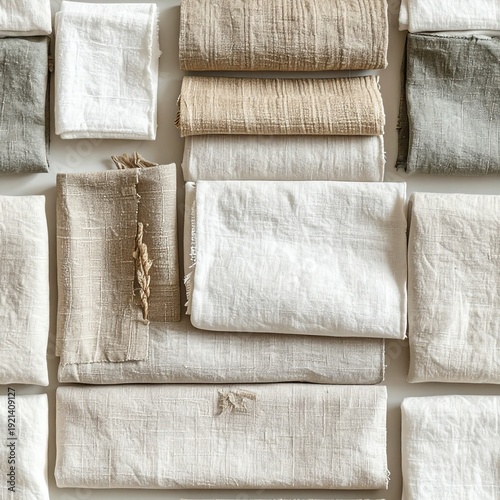 Grid of neutral linen fabric samples, textured aesthetic cloth swatches background