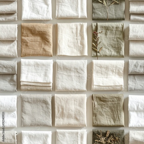 Grid of neutral linen fabric samples, textured aesthetic cloth swatches background