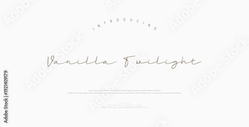 Vanilla Twilight, Elegant script alphabet letters font and number. Classic Lettering Minimal Fashion Designs. Typography modern serif fonts regular decorative vintage concept. vector illustration

