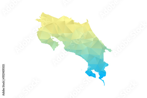Costa Rica Map - Polygon Style Vector Illustration in Blue and Yellow Gradient, Low Poly Geometric Design, Isolated on White Background for Infographics and Projects.