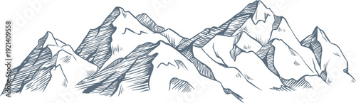 Mountain peaks with rugged hand drawn sketch illustration