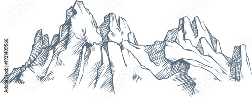Mountain peaks line art drawing providing adventure concept