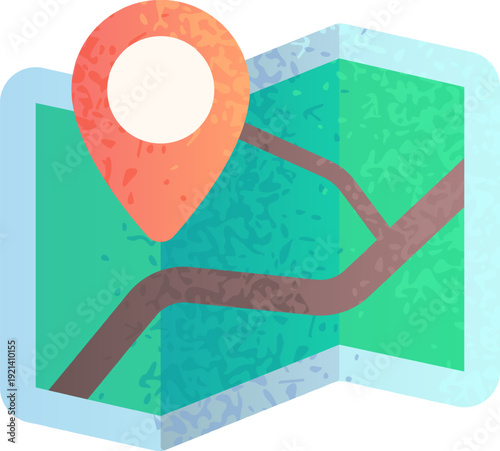 Folded map with location pin icon finding path