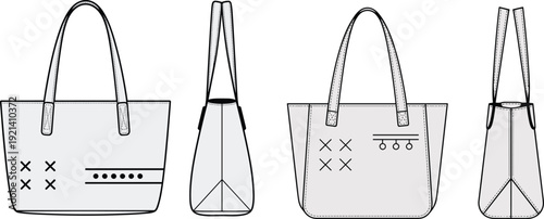 Tote bag line art set, fashion handbag outline collection, minimalist shoulder bags vector illustration, modern accessory design for shopping travel