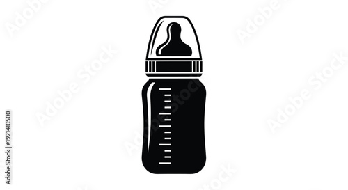 Black silhouette of a baby bottle with measurement markings silhouette