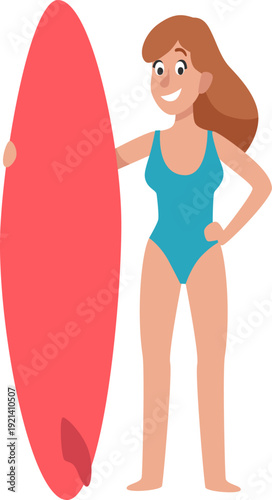 Woman holding surfboard smiling ready for summer leisure
