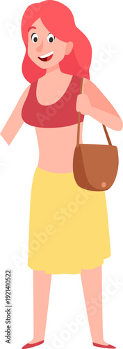 Young woman smiling holding shoulder bag