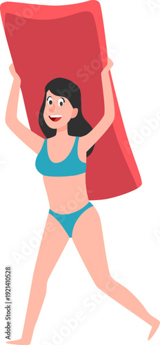 Woman holding inflatable mattress for summer vacation