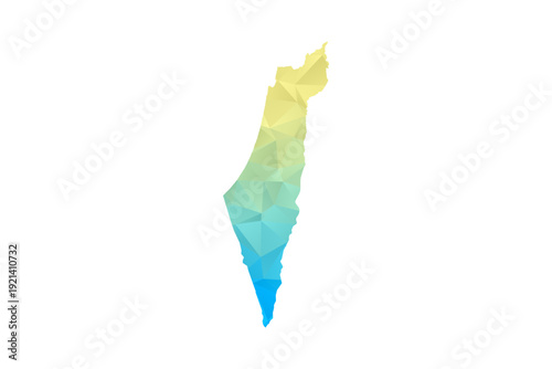 Palestine Map - Polygon Style Vector Illustration in Blue and Yellow Gradient, Low Poly Geometric Design, Isolated on White Background for Infographics and Projects.