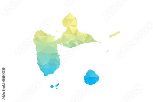 Guadeloupe Map - Polygon Style Vector Illustration in Blue and Yellow Gradient, Low Poly Geometric Design, Isolated on White Background for Infographics and Projects.