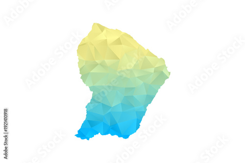 French Guiana Map - Polygon Style Vector Illustration in Blue and Yellow Gradient, Low Poly Geometric Design, Isolated on White Background for Infographics and Projects.