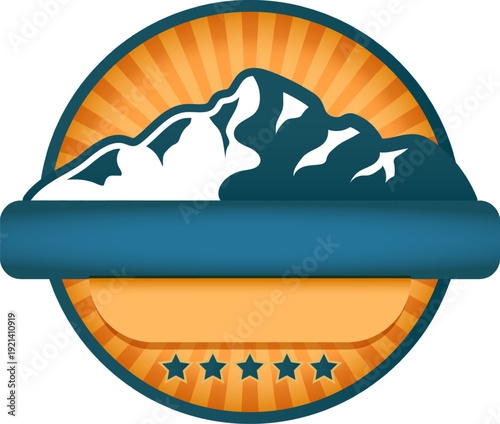 Mountain outdoor adventure emblem with stars