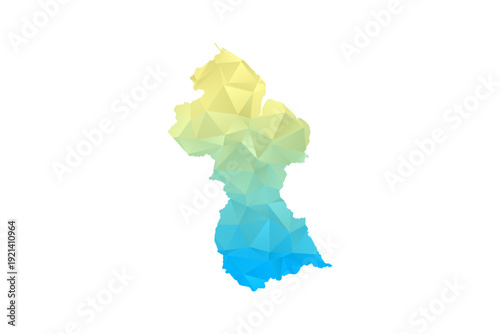 Guyana Map - Polygon Style Vector Illustration in Blue and Yellow Gradient, Low Poly Geometric Design, Isolated on White Background for Infographics and Projects.