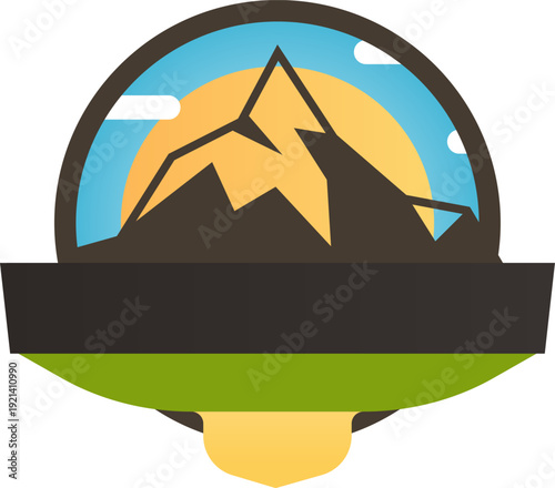 Mountain adventure exploring nature outdoor travel emblem