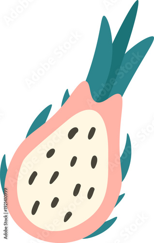 Dragon fruit half showing fresh tropical pitaya seeds