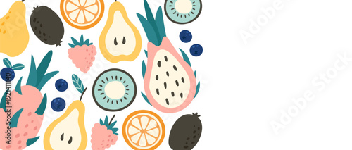 Colorful fruit pattern background with copy space