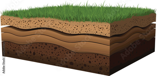 Soil layers cross section with grass surface geology ground structure vector illustration