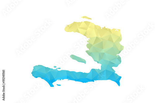 Haiti Map - Polygon Style Vector Illustration in Blue and Yellow Gradient, Low Poly Geometric Design, Isolated on White Background for Infographics and Projects.