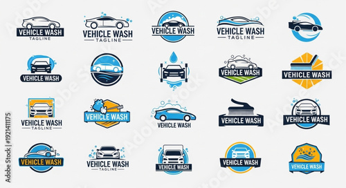 Collection of vehicle wash logos and emblems.