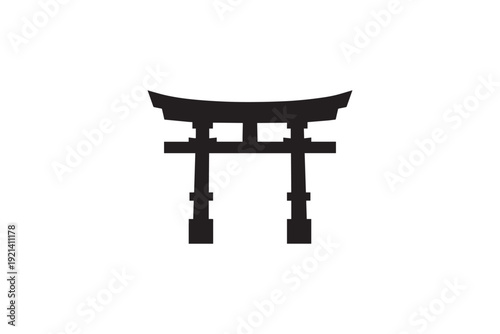 Black silhouette of a traditional Japanese torii gate structure with two horizontal beams and two vertical posts