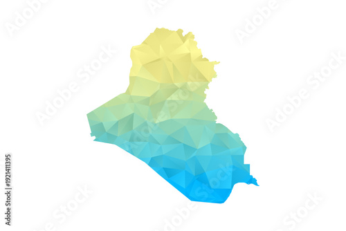 Iraq Map - Polygon Style Vector Illustration in Blue and Yellow Gradient, Low Poly Geometric Design, Isolated on White Background for Infographics and Projects.
