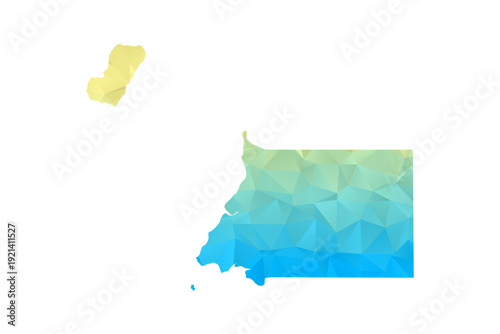 Equatorial Guinea Map - Polygon Style Vector Illustration in Blue and Yellow Gradient, Low Poly Geometric Design, Isolated on White Background for Infographics and Projects.