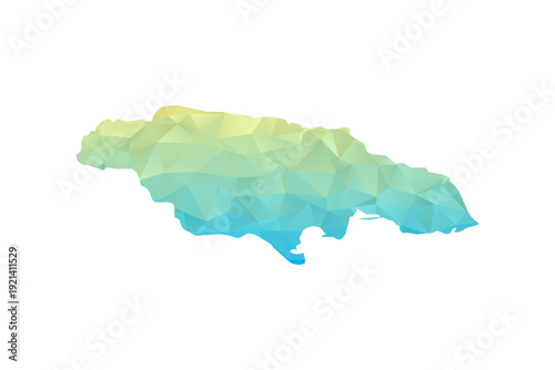 Jamaica Map - Polygon Style Vector Illustration in Blue and Yellow Gradient, Low Poly Geometric Design, Isolated on White Background for Infographics and Projects.