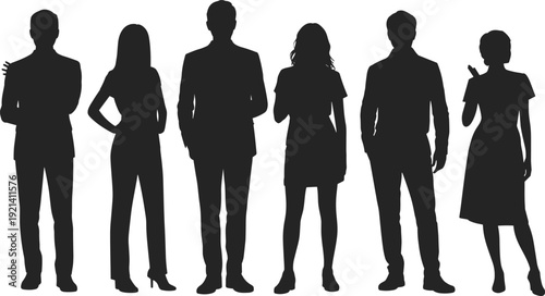 Diverse business professionals silhouette standing together corporate team leadership collaboration workforce concept isolated on white background