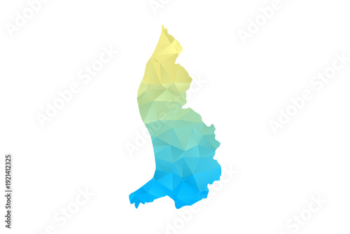 Liechtenstein Map - Polygon Style Vector Illustration in Blue and Yellow Gradient, Low Poly Geometric Design, Isolated on White Background for Infographics and Projects.