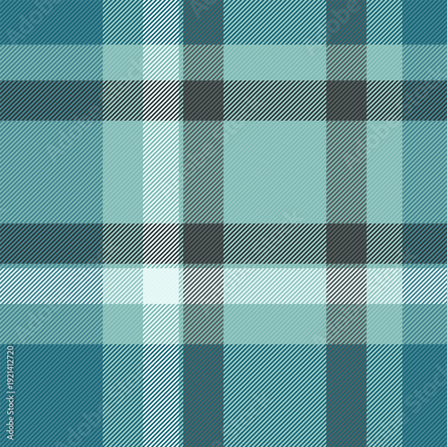 Retro check background fabric, dress pattern textile texture. Commercial tartan plaid vector seamless in cyan and pastel colors.